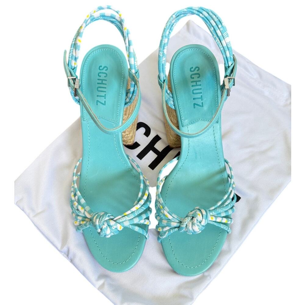 Schutz Dahra Block Heel Strappy Sandal River Acqua Size 9 New